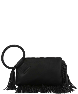 Fringe Cuff Clutch Tassel Wristlet Clutch JY-0378 black